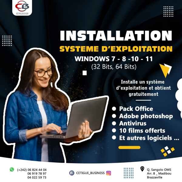 Installation système Windows 7,8,10,11 Brazzaville FCFA